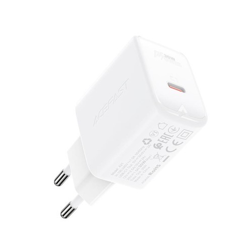 Адаптер мережевий ACEFAST GaN A21 |1Type-C, 30W/3A, PD/QC| white