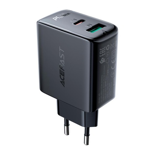 Адаптер мережевий ACEFAST A5 |1USB/1Type-C, 32W/2.4A, PD/QC| white