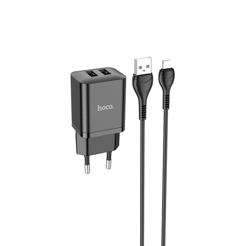 Адаптер мережевий HOCO Lightning Cable Maker dual port charger set N25 |2USB, 2.1A| white