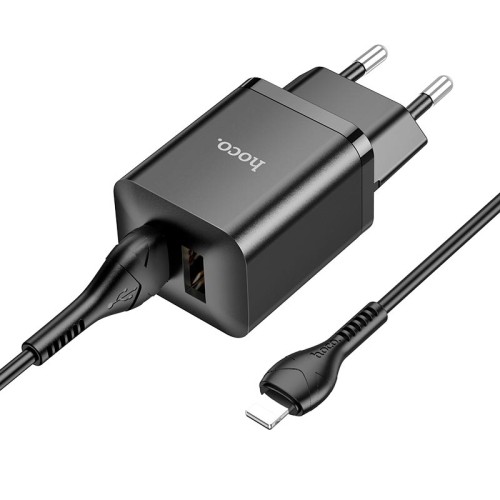 Адаптер мережевий HOCO Lightning Cable Maker dual port charger set N25 |2USB, 2.1A| white