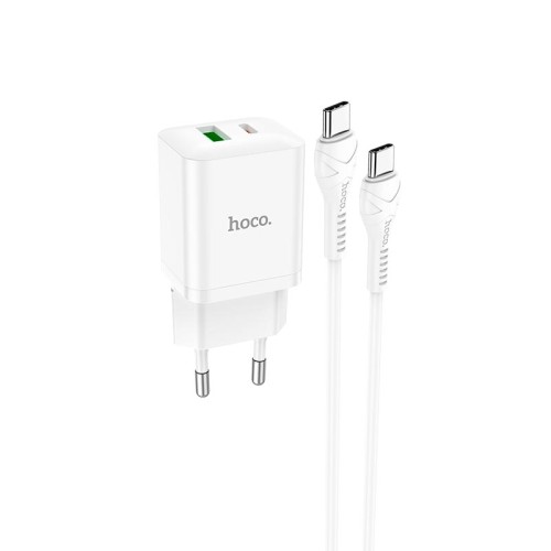 Адаптер мережевий HOCO Type-C to Type-C Cable Founder charger set N28 |1USB/1Type-C, 20W/3A, PD/QC| white