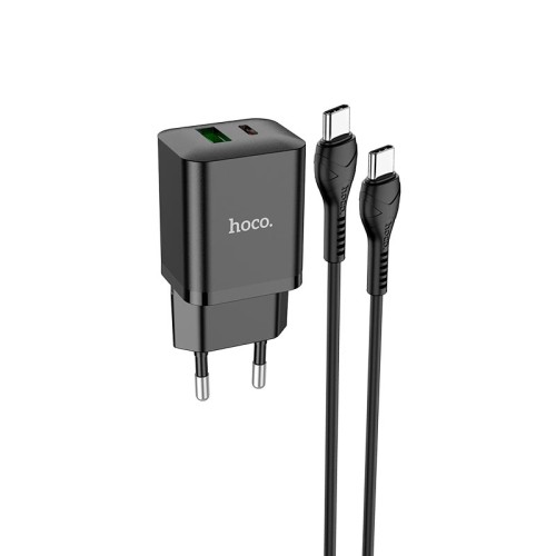 Адаптер мережевий HOCO Type-C to Type-C Cable Founder charger set N28 |1USB/1Type-C, 20W/3A, PD/QC| black