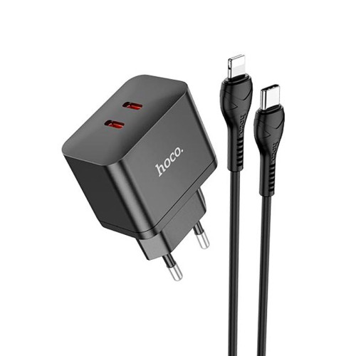 Адаптер мережевий HOCO Type-C to Lightning Cable Triumph charger set N29 |2Type-C, 35W/3A, PD/QC| black