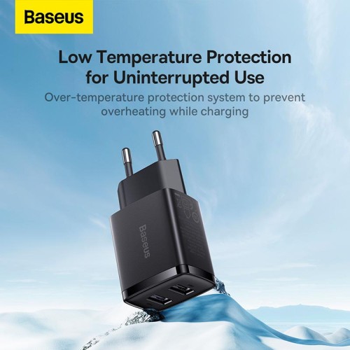 Адаптер мережевий Baseus  Compact Charger 2U |2USB, 2.1A/10.5W| (CCXJ010201) black