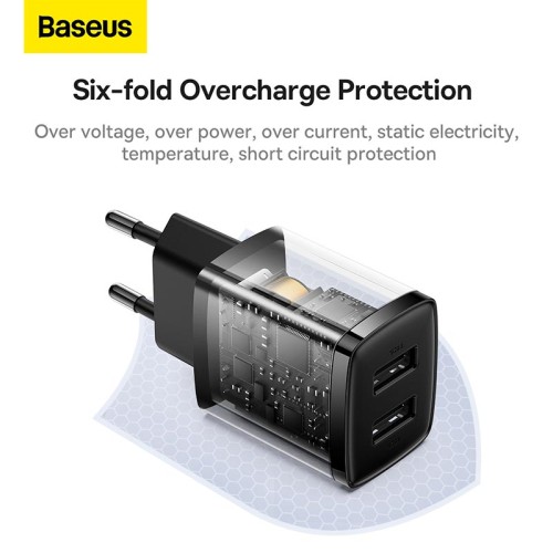 Адаптер мережевий Baseus  Compact Charger 2U |2USB, 2.1A/10.5W| (CCXJ010201) black