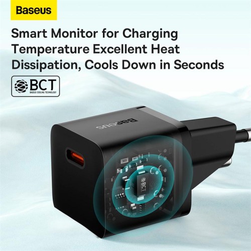 Адаптер мережевий OS-Baseus GaN5 Fast Charger (mini) 1C |1Type-C, QC/PD, 20W| black
