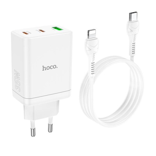 Адаптер мережевий HOCO Type-C to Lightning cabel Start three-port charger N33 |1USB/2Type-C, PD/QC, 35W/3A| white