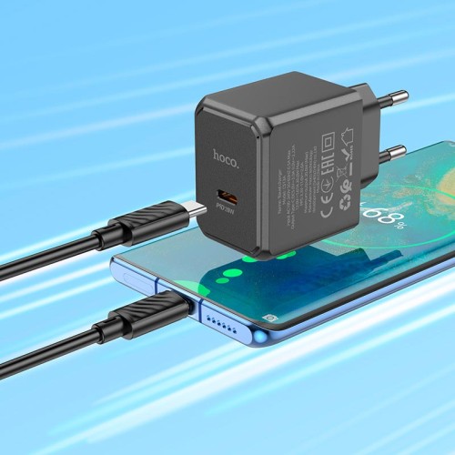 Адаптер мережевий HOCO Ocean single port charger CS13A |1type-C, 20W/3A, PD/QC| black