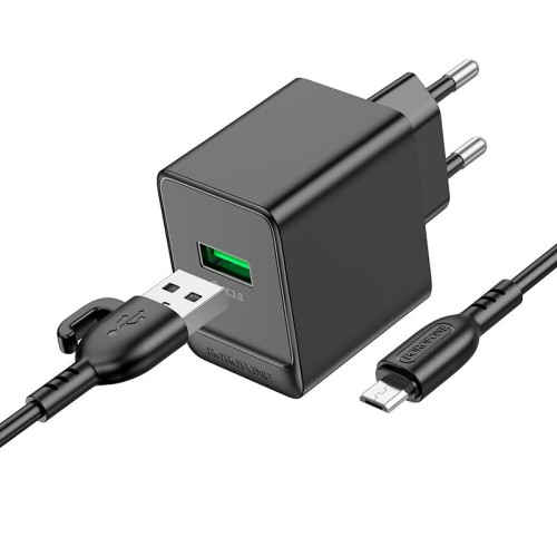 Адаптер мережевий Borofone Micro USB cable Erudite BAS12A |1USB, 18W/3A, QC3.0| black