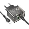 Адаптер мережевий HOCO Type-C to Lightning cable Dazzling dual-port N34 |1USB/1Type-C, 20W/3A, PD/QC| transparent-black