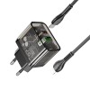 Адаптер мережевий HOCO Type-C to Lightning cable Dazzling dual-port N34 |1USB/1Type-C, 20W/3A, PD/QC| transparent-black