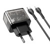 Адаптер мережевий HOCO Type-C to Lightning cable Dazzling dual-port N34 |1USB/1Type-C, 20W/3A, PD/QC| transparent-black