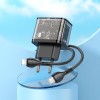 Адаптер мережевий HOCO Type-C to Lightning cable Dazzling dual-port N34 |1USB/1Type-C, 20W/3A, PD/QC| transparent-black