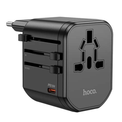 Перехідник для розеток HOCO Walker three-port PD20W universal conversion charger  AC15 |2USB/Type-C| black
