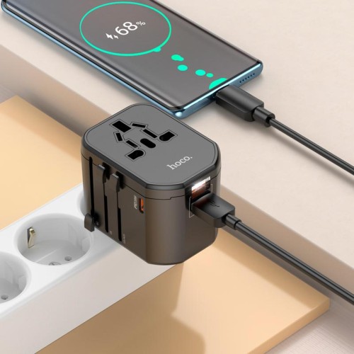 Перехідник для розеток HOCO Walker three-port PD20W universal conversion charger  AC15 |2USB/Type-C| black