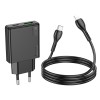 Адаптер мережевий HOCO Type-C to Lightning Delgado dual port charger N38 |1USB/1Type-C, 20W/3A, PD/QC| black