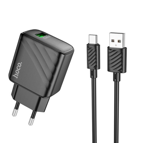 Адаптер мережевий HOCO Type-C cable Rich single port charger CS21A |1USB, 18W/3A, QC| black