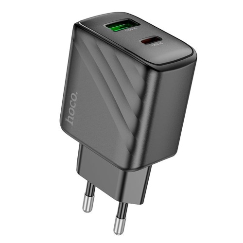 Адаптер мережевий HOCO Sunlight dual-port charger CS23A |1USB/1Type-C, 30W/3A, PD/QC| black