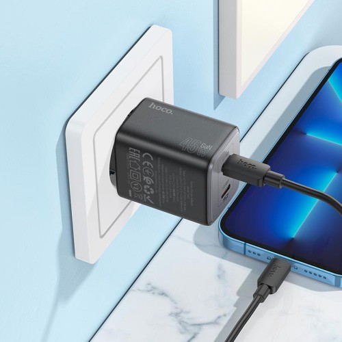 Адаптер мережевий Hoco Elogiado dual-port charger N42 |2Type-C, 45W/3A, PD/QC| white