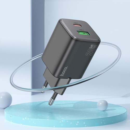 Адаптер мережевий Hoco Almighty charger N41 |1USB/1Type-C, 20W/3A, PD/QC| white