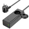 Адаптер мережевий Hoco Sharp desktop socket NS4 |1USB/2Type-C, 65W/3A, PD/QC, 4000W Socket| black