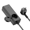 Адаптер мережевий Hoco Sharp desktop socket NS4 |1USB/2Type-C, 65W/3A, PD/QC, 4000W Socket| black