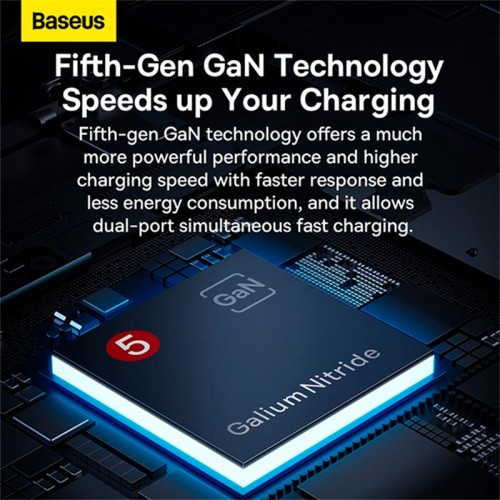 Адаптер мережевий Baseus GaN5 Pro Ultra-Slim Fast Charger C+U 65W (Overseas Edition) (CCGP150113) grey