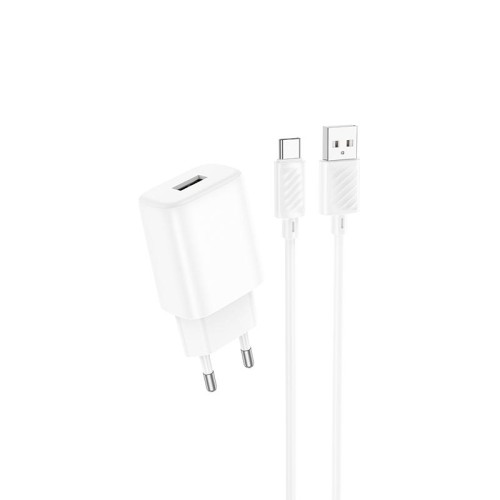 Адаптер мережевий HOCO Type-C Cable Solid single port charger C134A |1USB, 12W/2.4A| white