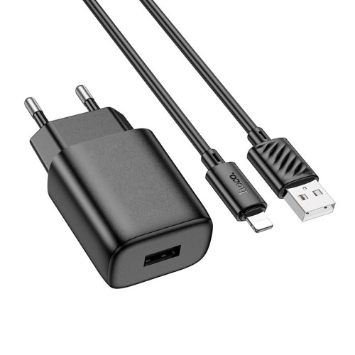 Адаптер мережевий HOCO Lightning Cable Solid single port charger C134A |1USB, 12W/2.4A| white