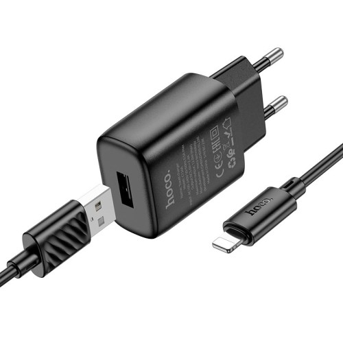 Адаптер мережевий HOCO Lightning Cable Solid single port charger C134A |1USB, 12W/2.4A| white