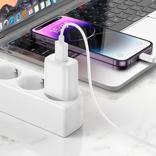 Адаптер мережевий HOCO Lightning Cable Solid single port charger C134A |1USB, 12W/2.4A| white