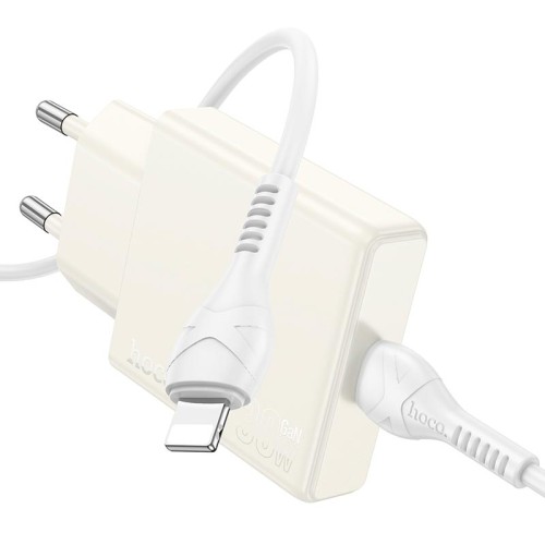 Адаптер мережевий HOCO Type-C to Lightning cable Biscuit single port charger N44 |Type-C, QC/PD, 30W/3A| white