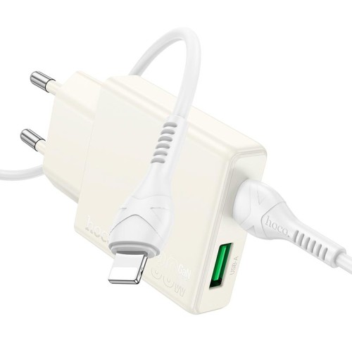 Адаптер мережевий HOCO Type-C to Lightning cable Biscuit charger N45 |1USB/1Type-C, QC/PD, 30W/3A| white