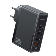 Адаптер мережевий USAMS T50 100W 4 Ports GaN Fast Charger US-CC163 |1USB/3Type-C, 100W/5A, PD/Q| black