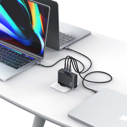 Адаптер мережевий USAMS T50 100W 4 Ports GaN Fast Charger US-CC163 |1USB/3Type-C, 100W/5A, PD/Q| black