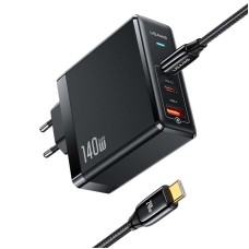 Адаптер мережевий USAMS US-UM Fast Charger Kit GaN Type-C To Type-C Cable 240W PD3.1 T52 US-CC168  |1USB/2Type-C, 140W/5A, PD/QC| black