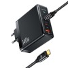 Адаптер мережевий USAMS US-UM Fast Charger Kit GaN Type-C To Type-C Cable 240W PD3.1 T52 US-CC168  |1USB/2Type-C, 140W/5A, PD/QC| black