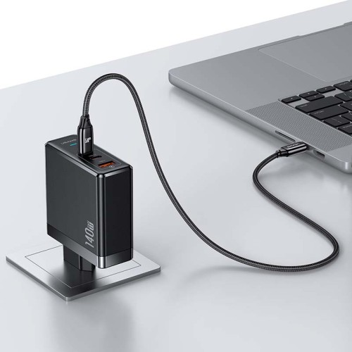 Адаптер мережевий USAMS US-UM Fast Charger Kit GaN Type-C To Type-C Cable 240W PD3.1 T52 US-CC168  |1USB/2Type-C, 140W/5A, PD/QC| black