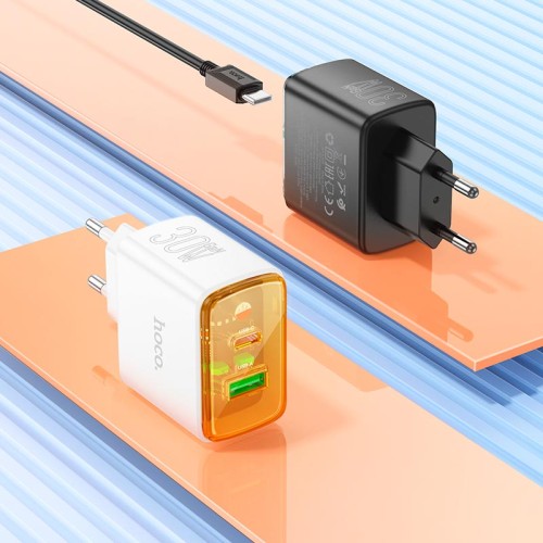 Адаптер мережевий HOCO Smart charger Type-C to Lightning cable set CS42A |1Type-C/1USB, 30W/3A, PD/QC| black