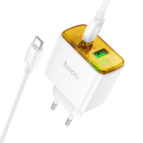 Адаптер мережевий HOCO Smart charger Type-C to Type-C cable set CS42A |1Type-C/1USB, 30W/3A, PD/QC| white