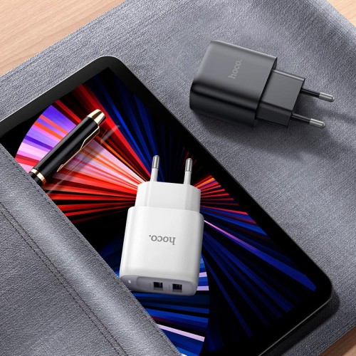 Адаптер мережевий HOCO Smart dual-port charger C141A |2USB. 2.1A/10.5W| white