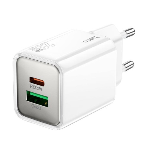Адаптер мережевий HOCO Glorious N46 |1USB/1Type-C, 20W/3A, PD/QC| white