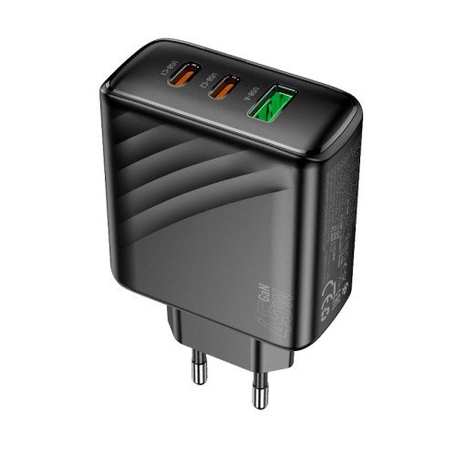 Адаптер мережевий HOCO Article charger CS26A |1USB/2Type-C, 45W/3A, PD/QC| black