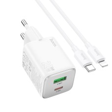 Адаптер мережевий Hoco Type-C to Lightning cable Almighty charger N41 |1USB/1Type-C, 20W/3A, PD/QC| white