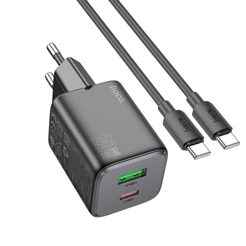 Адаптер мережевий Hoco Type-C to Type-C cable Almighty charger N41 |1USB/1Type-C, 20W/3A, PD/QC| white