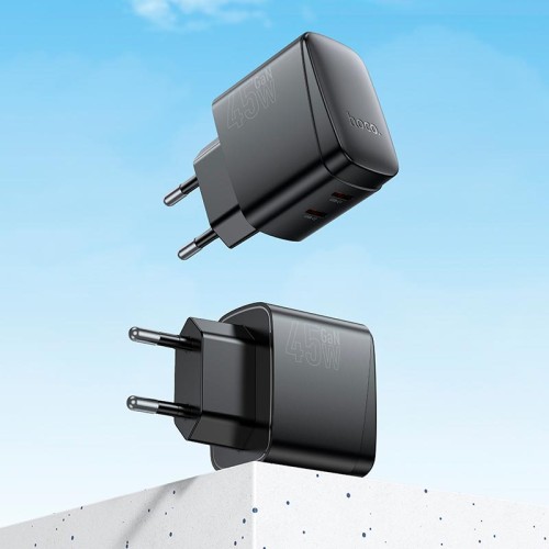 Адаптер мережевий HOCO Bright PD charger CS62A |2Type-C, 45W/3A| black