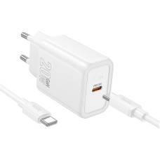 Адаптер мережевий HOCO Gentle single port charger N60 (Type-C to Type-C Set) |1Type-C, 20W/3A, PD/QC| white