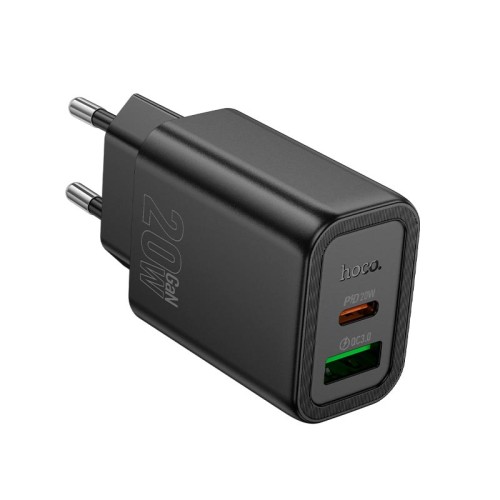 Адаптер мережевий HOCO Gentle charger N61 |1USB/1Type-C, 20W/3A, PD/QC| white