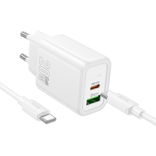 Адаптер мережевий HOCO Gentle charger N61 (Type-C to Type-C set) |1USB/1Type-C, 20W/3A, PD/QC| white