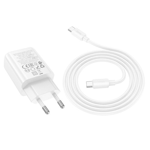 Адаптер мережевий HOCO Gentle charger N61 (Type-C to Type-C set) |1USB/1Type-C, 20W/3A, PD/QC| white